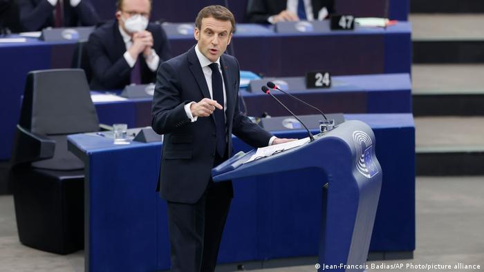 El presidente de Francia, Emmanuel Macron, durante su discurso en el Parlamento Europeo. (19.01.2022).