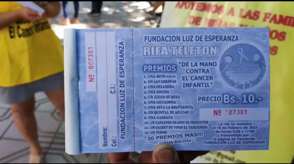 Rifa-teletón busca recaudar Bs. 80mil para niños con cáncer de Tarija