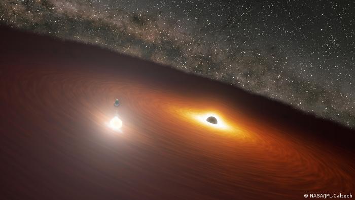 Esta animación muestra dos agujeros negros masivos en la galaxia OJ 287.