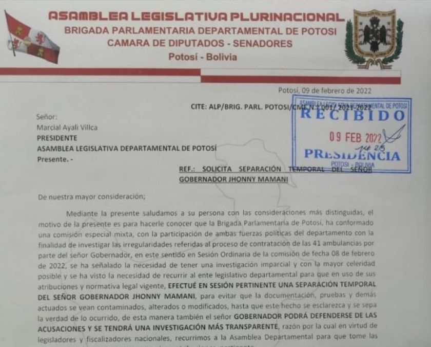 Hay más pedidos para el alejamiento del gobernador de Potosí