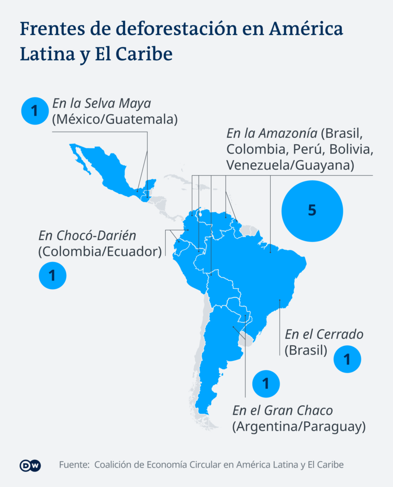 Infografik Karte Entwaldungsfronten in Lateinamerika und der Karibik ES
