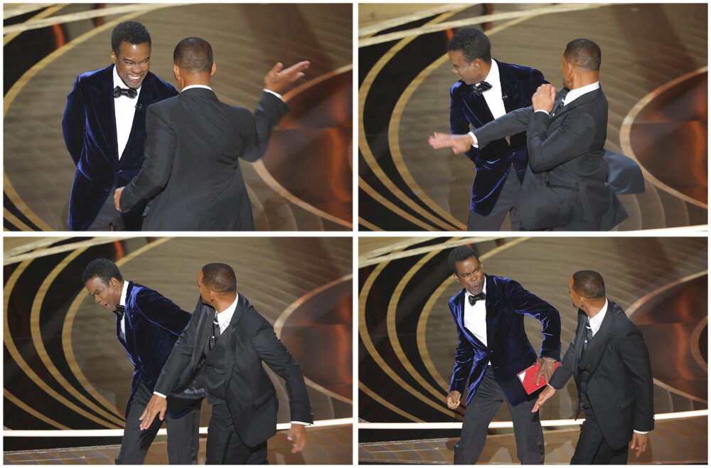 Momento en el que Will Smith golpea a Chris Rock durante la 94th ceremonia de los premios Oscar en Hollywood, Los Angeles, California REUTERS/Brian Snyder 