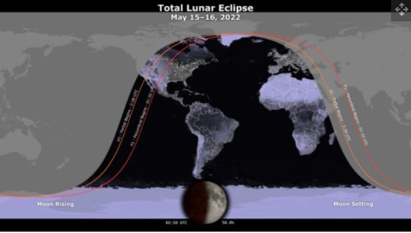 Los países en los que podrá ser observado el eclipse total lunar