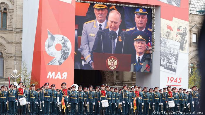 El presidente ruso, Vladimir Putin, durante su discurso en el desfile del 9 de mayo, el Día de la Victoria.
