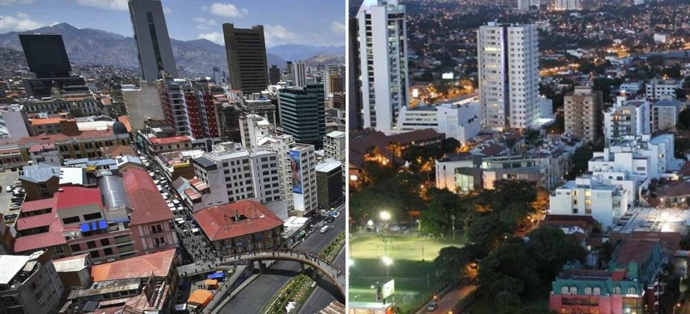 Las ciudades de La Paz y Santa Cruz. Fotos: APG
