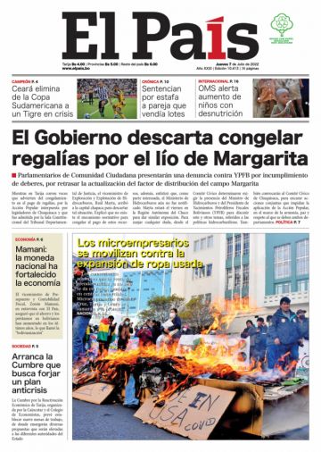 Portadas de periódicos de Bolivia del jueves 7 de julio del 2022 – 