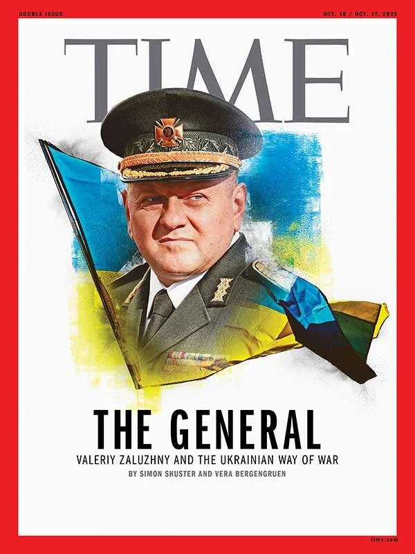 La tapa que le dedica esta semana al general Valeriy Zaluzhny la revista Time. Lo presenta como a un héroe de la Segunda Guerra Mundial.