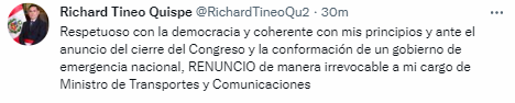 Tuit de Richard Tineo.