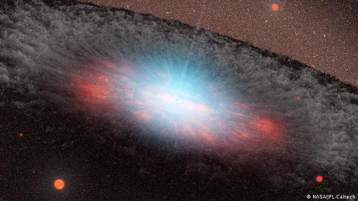 Concepto artístico de un agujero negro supermasivo en el centro de una galaxia. 