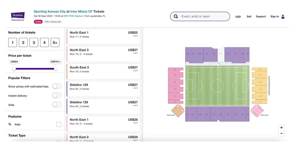 During matches, resale sites sell Inter Miami tickets at cheap prices