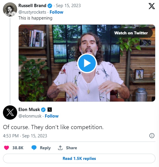 Elon Musk apoya la teoría de Russell Brand de que los medios fueron los que crearon estas acusaciones Foto: X/@rustyrockets