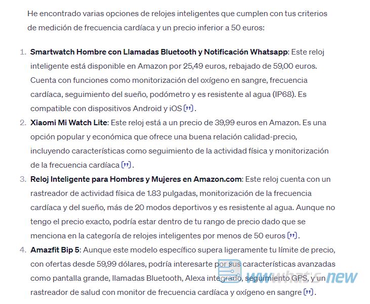 Resultado de búsqueda en Amazon desde ChatGPT