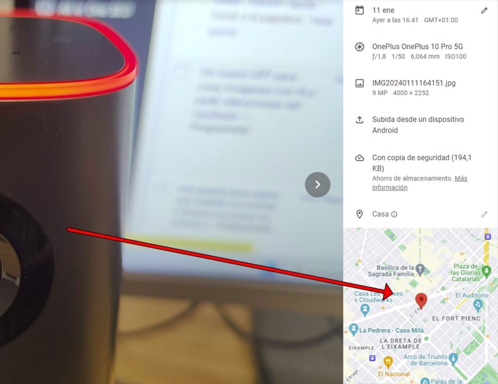 Información de la localización de una foto subida a Google Fotos