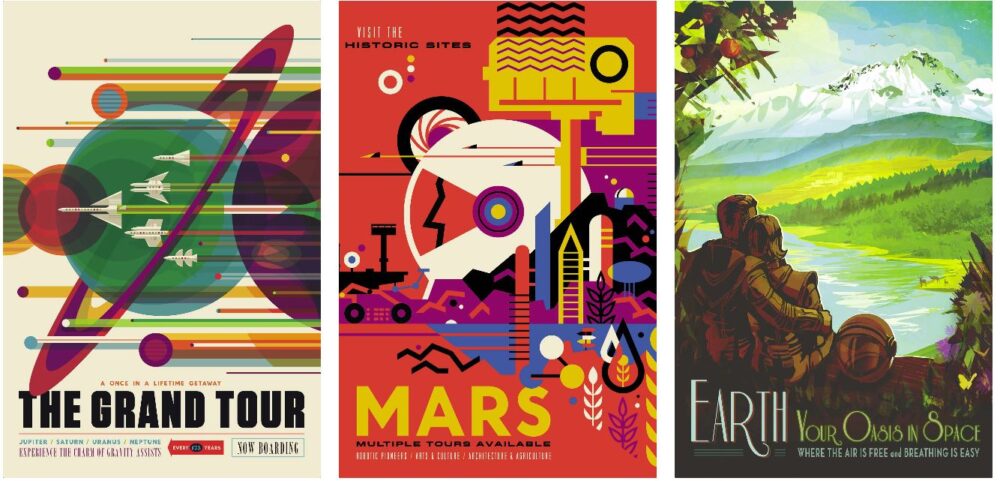 Pósters relacionados con la astronomía y los viajes espaciales