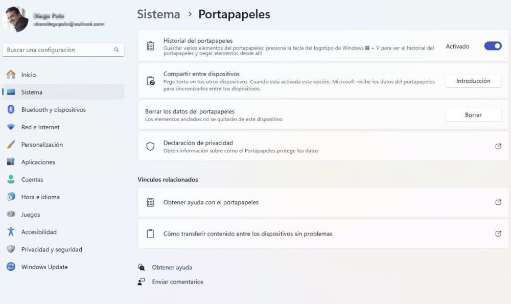 Opción de compartir entre dispositivos en Windows 11