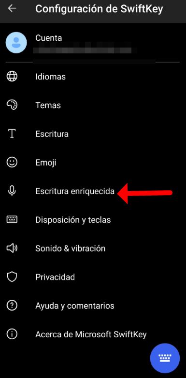 Vamos a la configuración y pulsamos en Escritura enriquecida