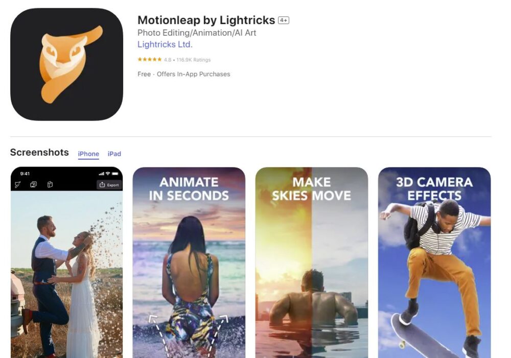 Motionleap en la tienda de apps