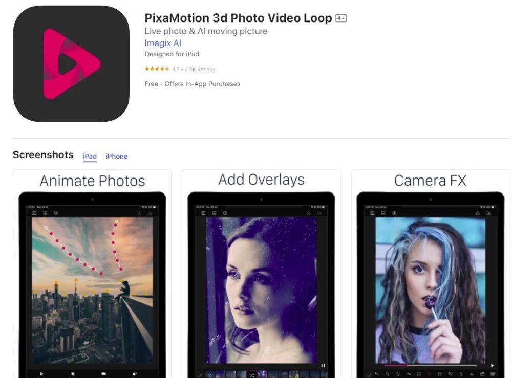 Pixamotion en la tienda de apps