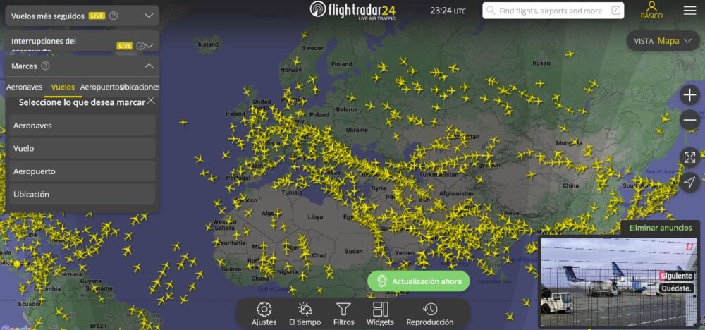 Panel de control de Flightradar