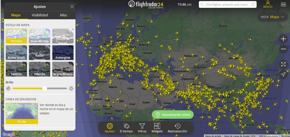 Mapa en Flightradar