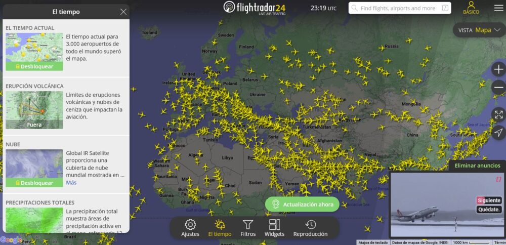 El tiempo en Flightradar