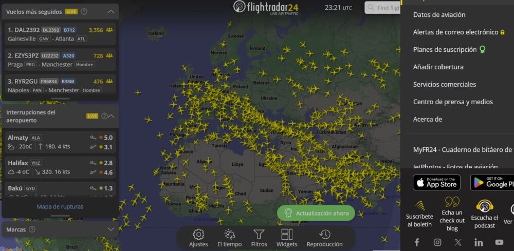 Control de vuelos en Flightradar