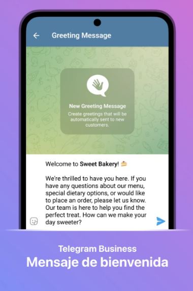 Posible mensaje de bienvenida en Telegram Business