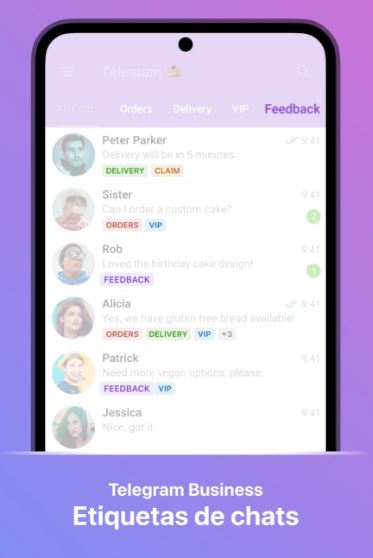 Etiquetas de chat en Telegram Business