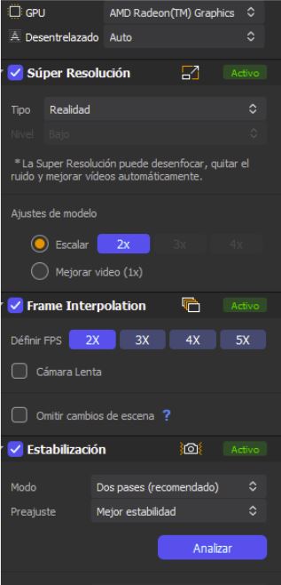 Estabilización e interpolación de frames
