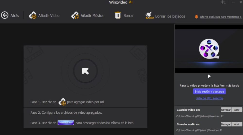 Menú para descargar contenido multimedia de Internet