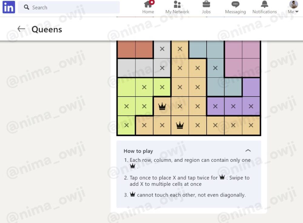 Juego Queens en Linkedin