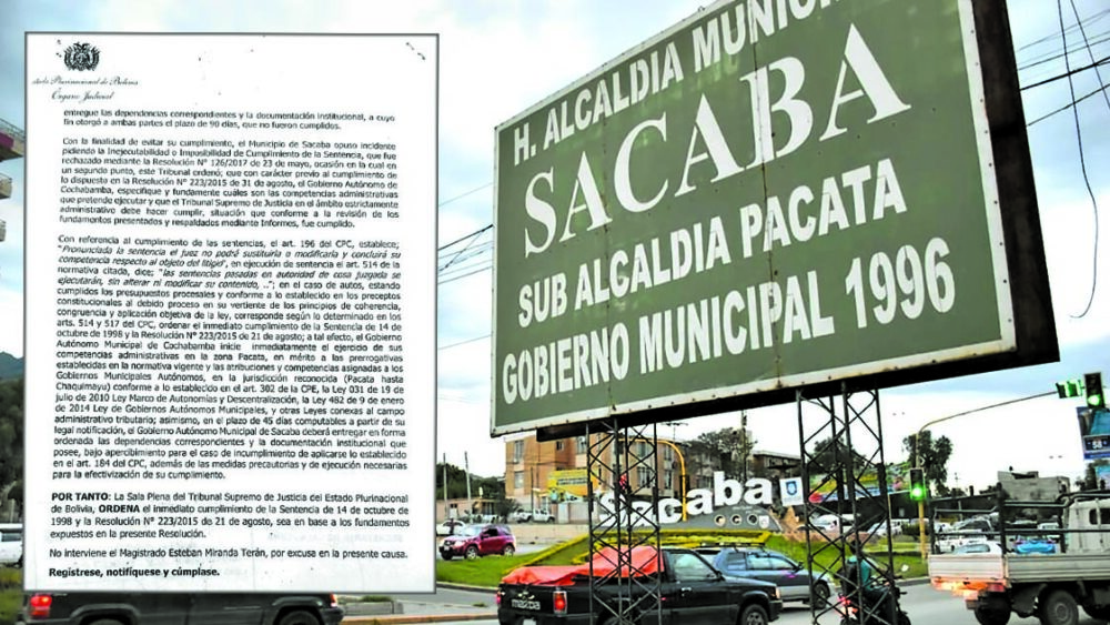 Documento del TSJ donde da 45 días a Sacaba para pasar administración de Pacata a Cercado. Zona del conflicto./ NOÉ PORTUGAL