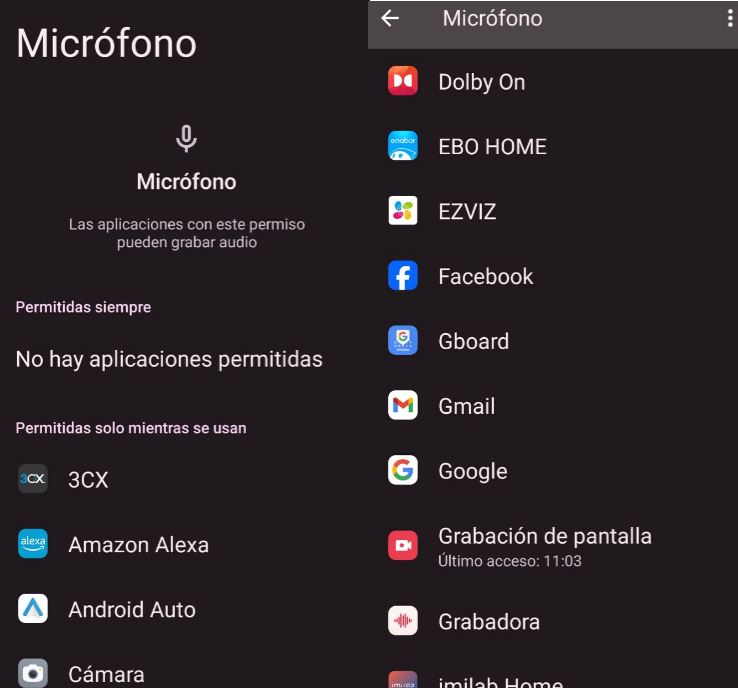 Lista de apps que tienen acceso a mi micrófono