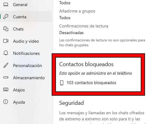 contactos bloqueados en Whatsapp