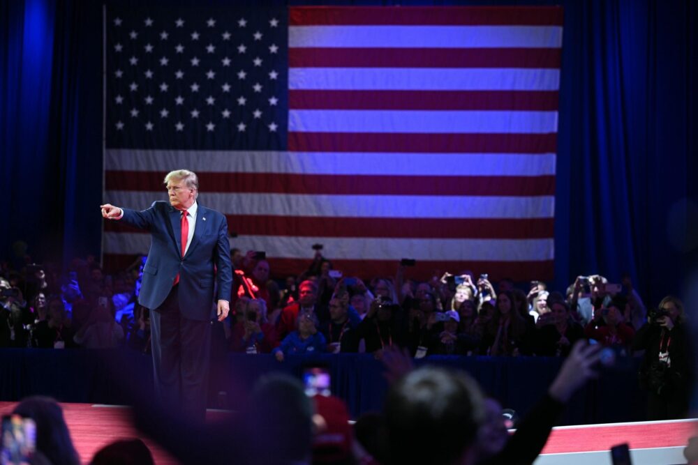 El expresidente estadounidense Donald Trump durante un mitin en National Harbor, el 24 de febrero de 2024 en Maryland