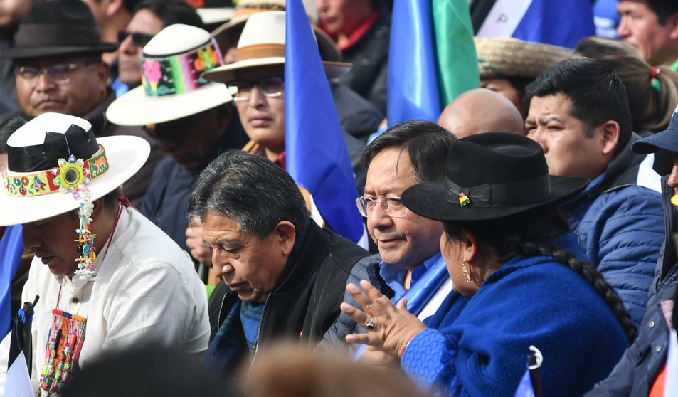 El presidente Luis Arce y el vicepresidente David Choquehuanca, en el Congreso “arcista”. APG