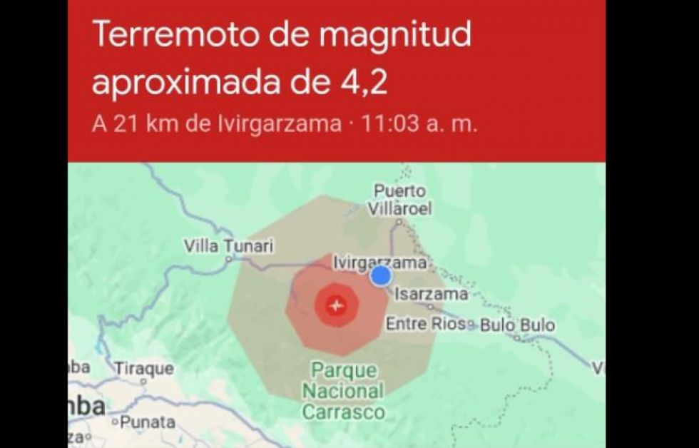 Reportan un temblor en el municipio de Chimoré