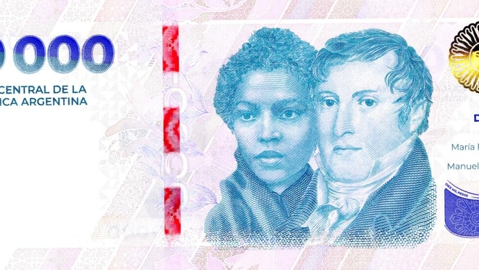 El nuevo billete de 10.000 pesos, en una imagen difundida por el Banco Central de Argentina el 7 de mayo de 2024 en Buenos Aires