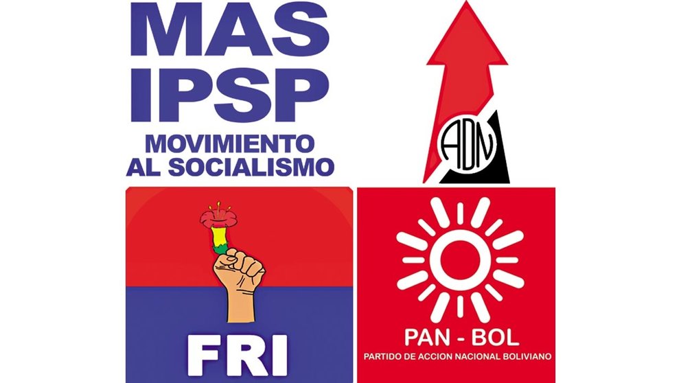 Los logos del MAS, ADN, FRI y Pan-Bol. / COMPOSICIÓN OPINIÓN