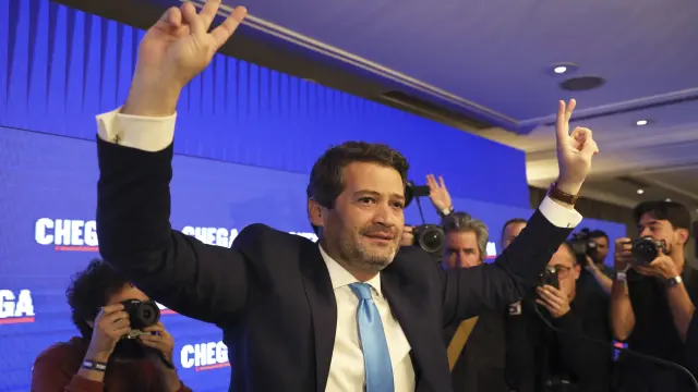 Andre Ventura, líder del partido de derecha Chega, festeja los resultados de las elecciones de Portgal el pasado 11 de marzo de 2024.