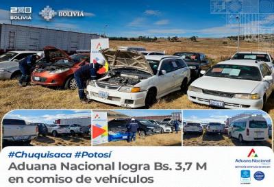 Aduana comisa 30 vehículos indocumentados en Chuquisaca y Potosí valuados en Bs 3,7 millones