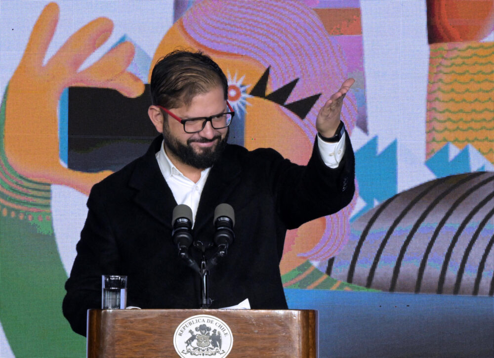 El presidente chileno, Gabriel Boric, durante un discurso en Santiago, el 3 de mayo de 2024.