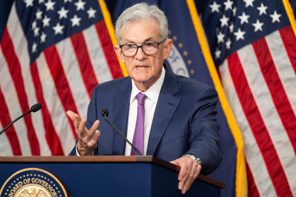 El presidente de la Reserva Federal, Jerome Powell, en conferencia de prensa el primero de mayo en Washington