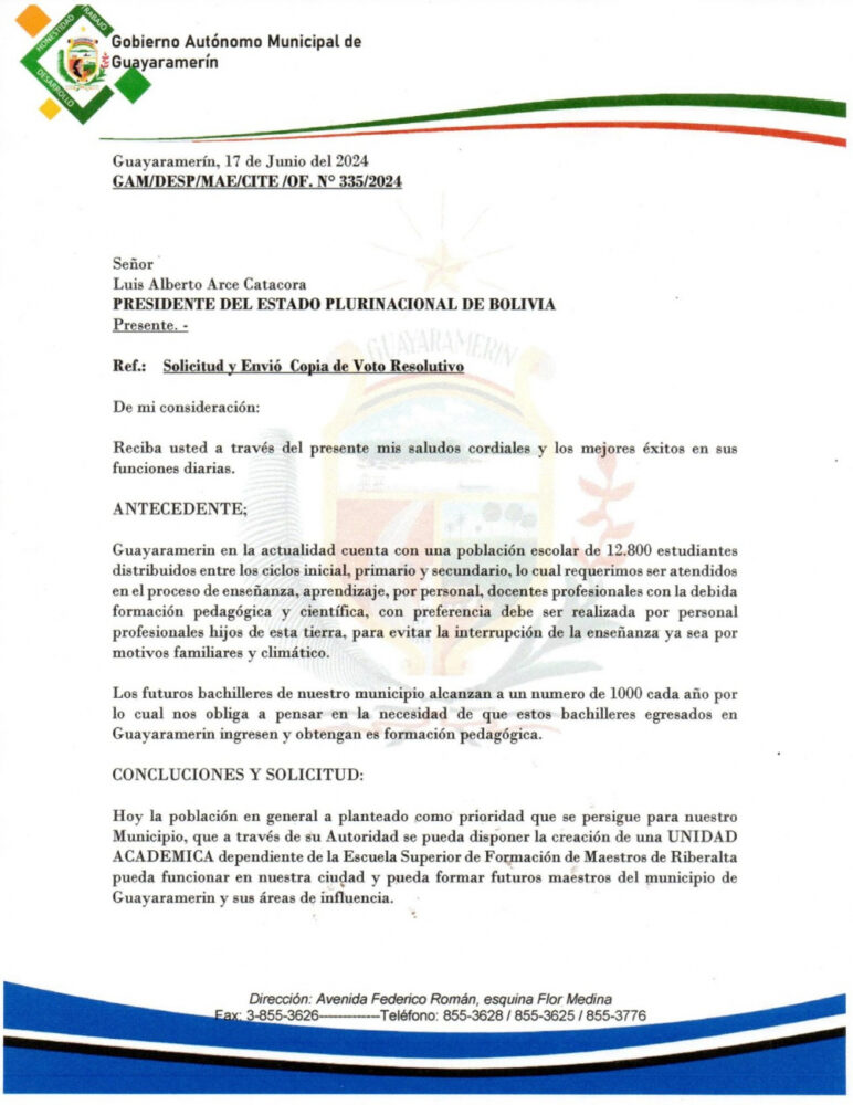 Alcalde apoya la creación de Unidad académica de Maestros en Guayaramerín