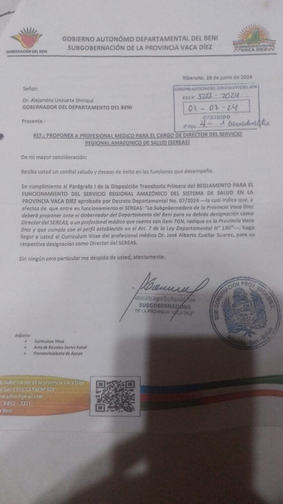 Denuncia ilegalidad del SEDES Beni, en la posesión de director del SEREA en Riberalta
