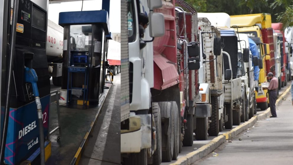 Choferes de transporte pesado realizan largas filas por diésel en surtidores de Cochabamba. NOÉ PORTUGAL