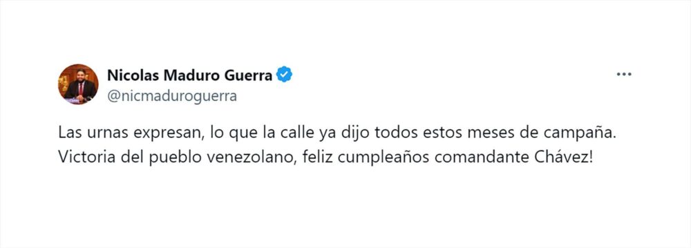 El tweet de Nicolás Maduro Guerra