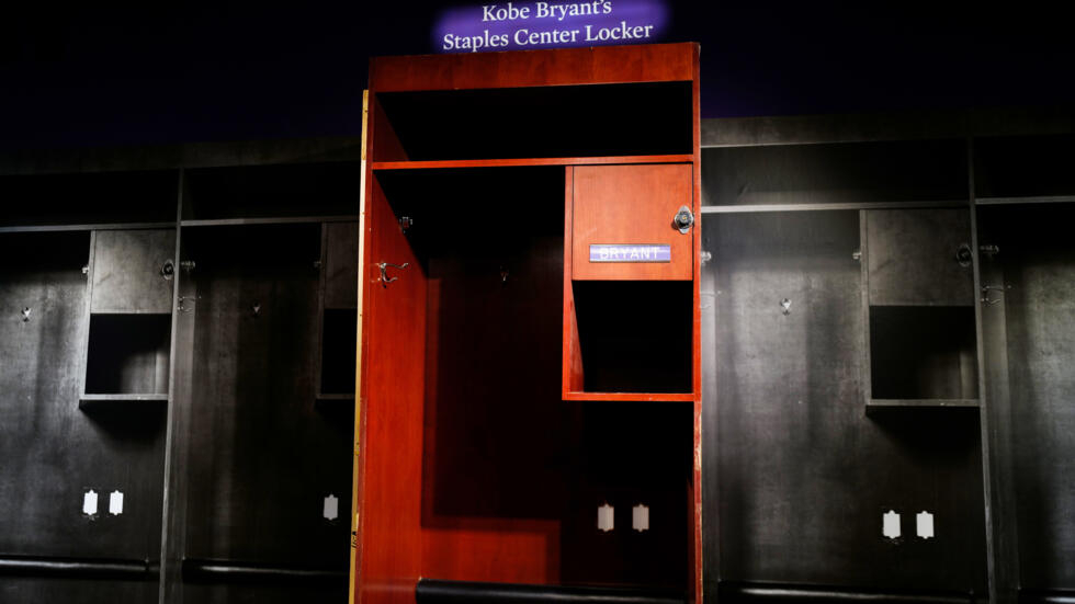 The locker used by US basketball player, Kobe Bryant, at the Staples Center is displayed at Sotheby's auction house in New York