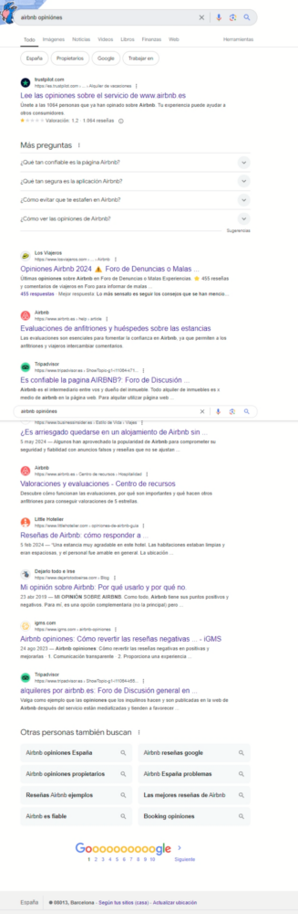 Aquí tenéis el resultado buscando "Airbnb opiniónes"