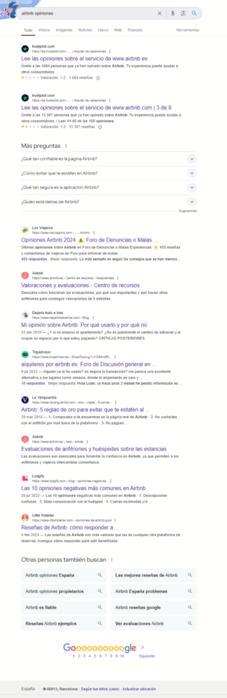 Aquí tenéis el resultado buscando "Airbnb opiniónes"